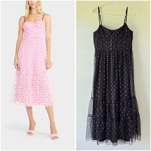 NWT Betsey Johnson Lip Print Tiered Midi Sun Dress Raven Black 8 Sundress